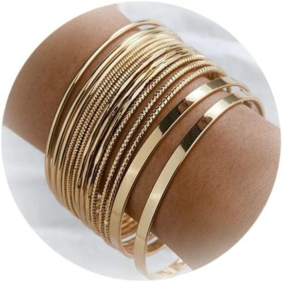 Women Metal Stackable Boho Indian Gold Bangles Bracelet Stack Non Tarnish - Picture 1 of 6